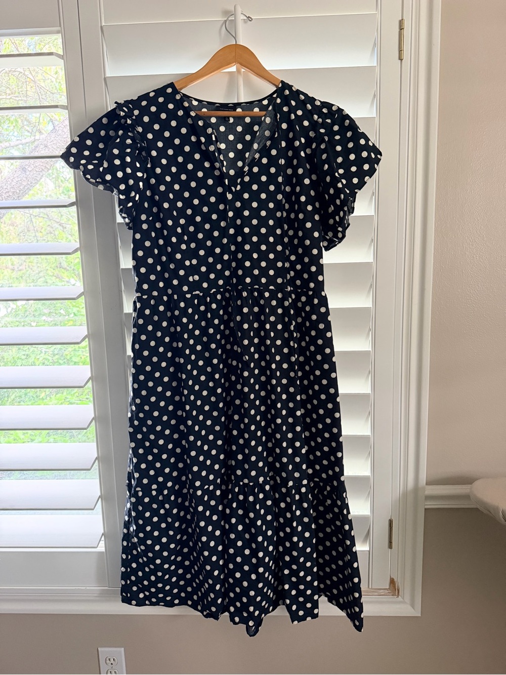 Who What Wear Black and White Polka Dot Flutter Sleeve Midi Dress XL